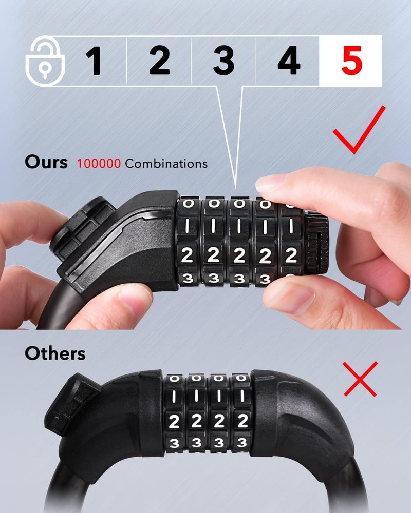 KEYSTP Bike Lock Cable with Combination,High Security 5-Digit Resettable Combination Bicycle Lock Anti-Theft, with Mounting Bracket for Bikes and Scooters - Image 3